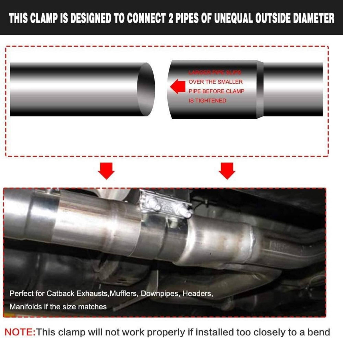 Exhaust lap joint band clamp with hardware for connecting two exhaust pipes
