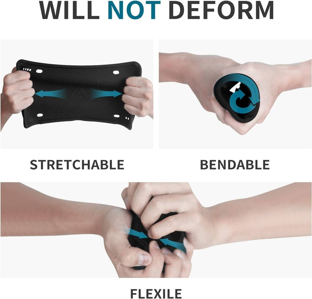 Black silicone license plate frame, stretchable flexible design with four corner mounting holes