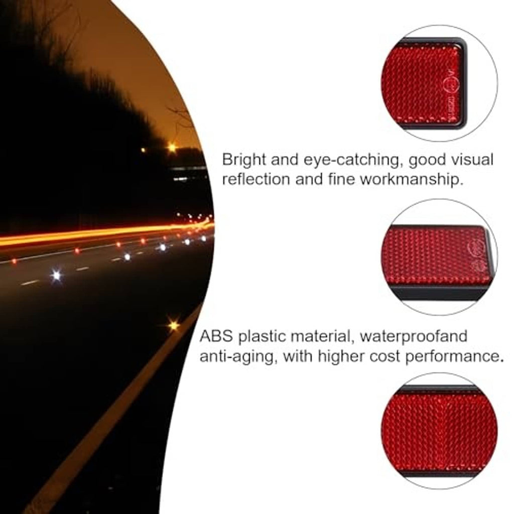Close-up views of red rectangular reflector texture with black border
