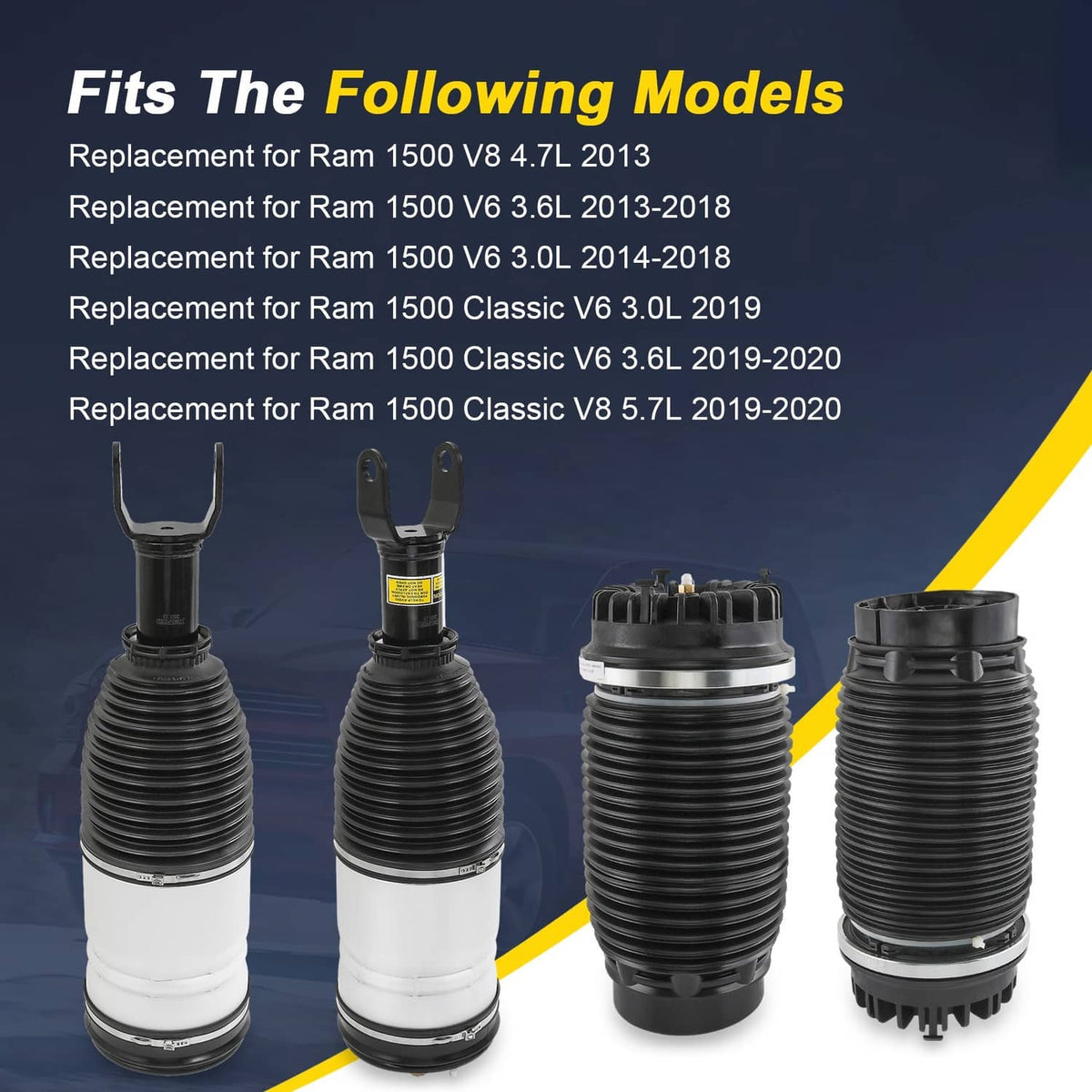 Air suspension struts kit, four black-and-white spring assemblies shown side by side