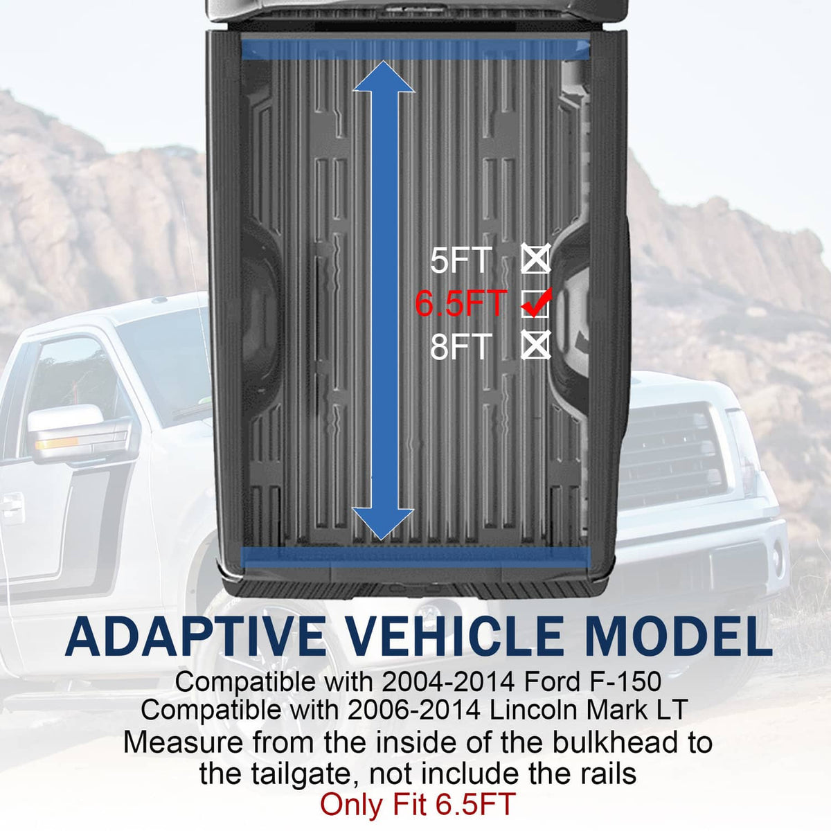 Tri-fold hard tonneau cover installed in truck bed with height measurement view