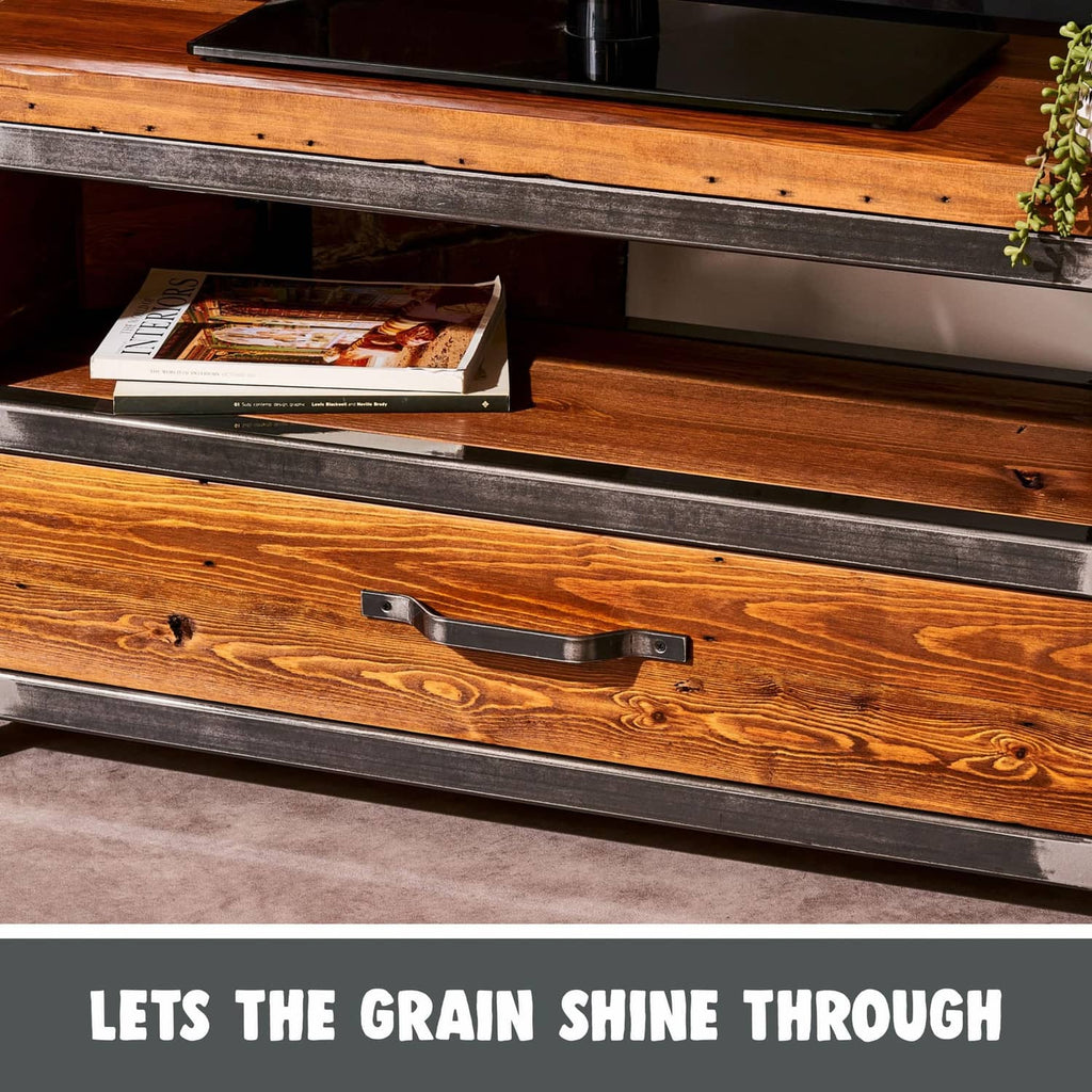 Dark wood stained drawers with visible grain lines on furniture surface