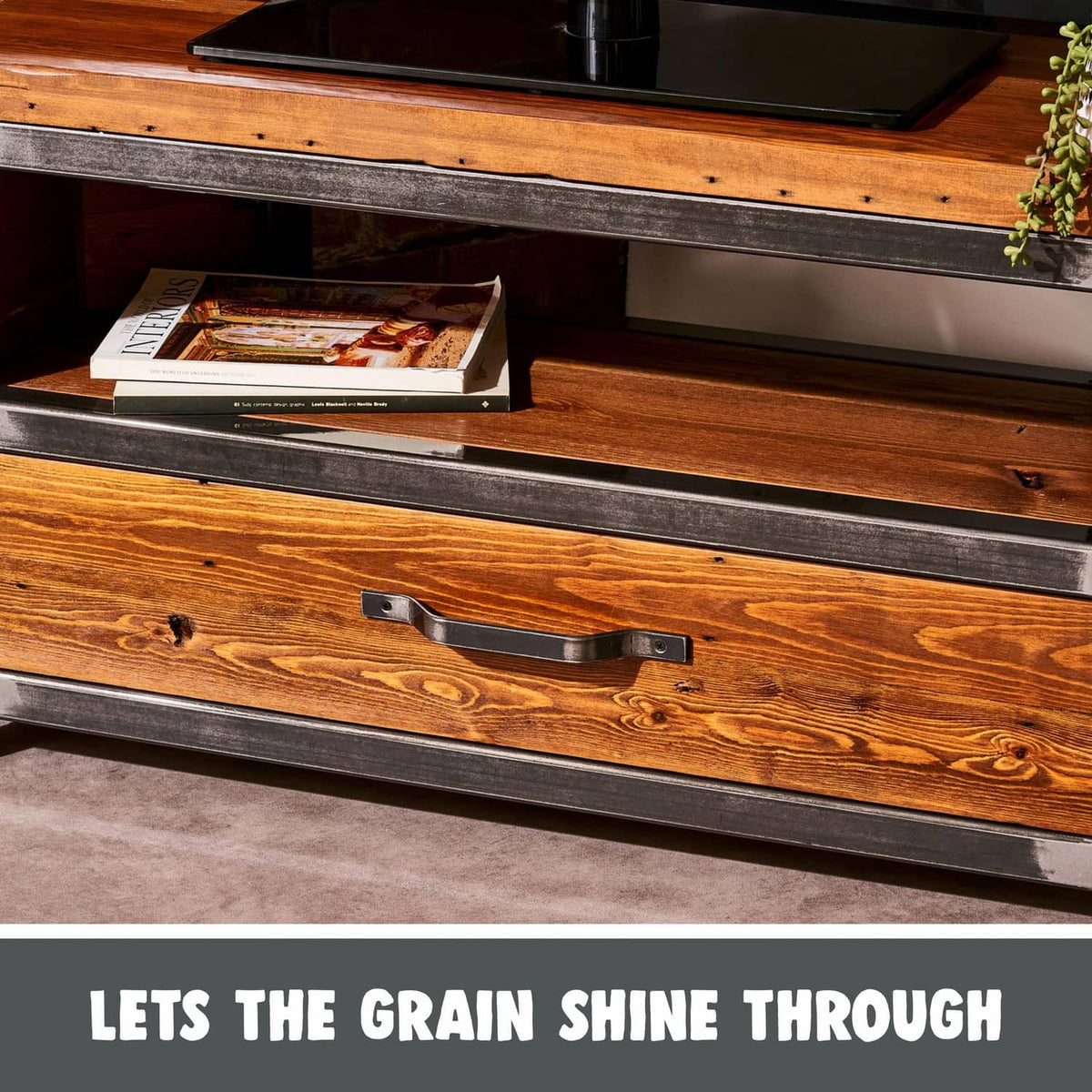 Dark wood stained drawers with visible grain lines on furniture surface