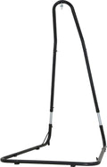 Adjustable black hammock chair stand with arched legs and flat base