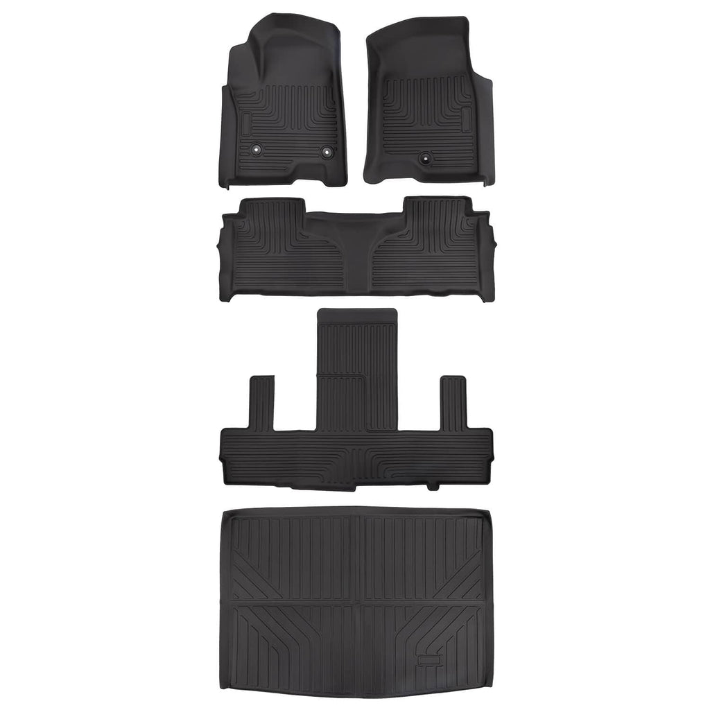 Black molded floor mat liners set for 2nd-row buckets, multiple pieces