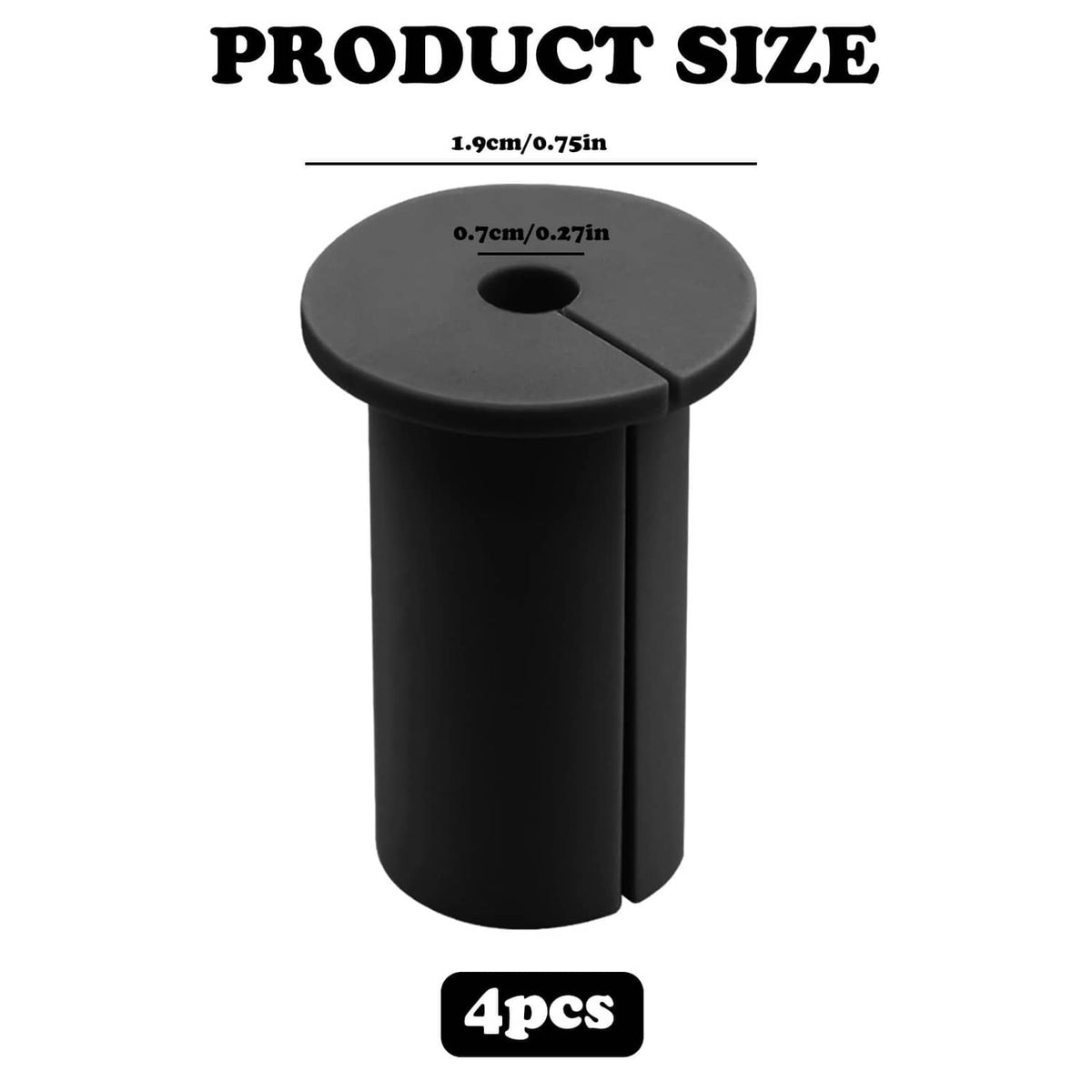 Black silicone wall cable pass-through grommet, round cap with central hole