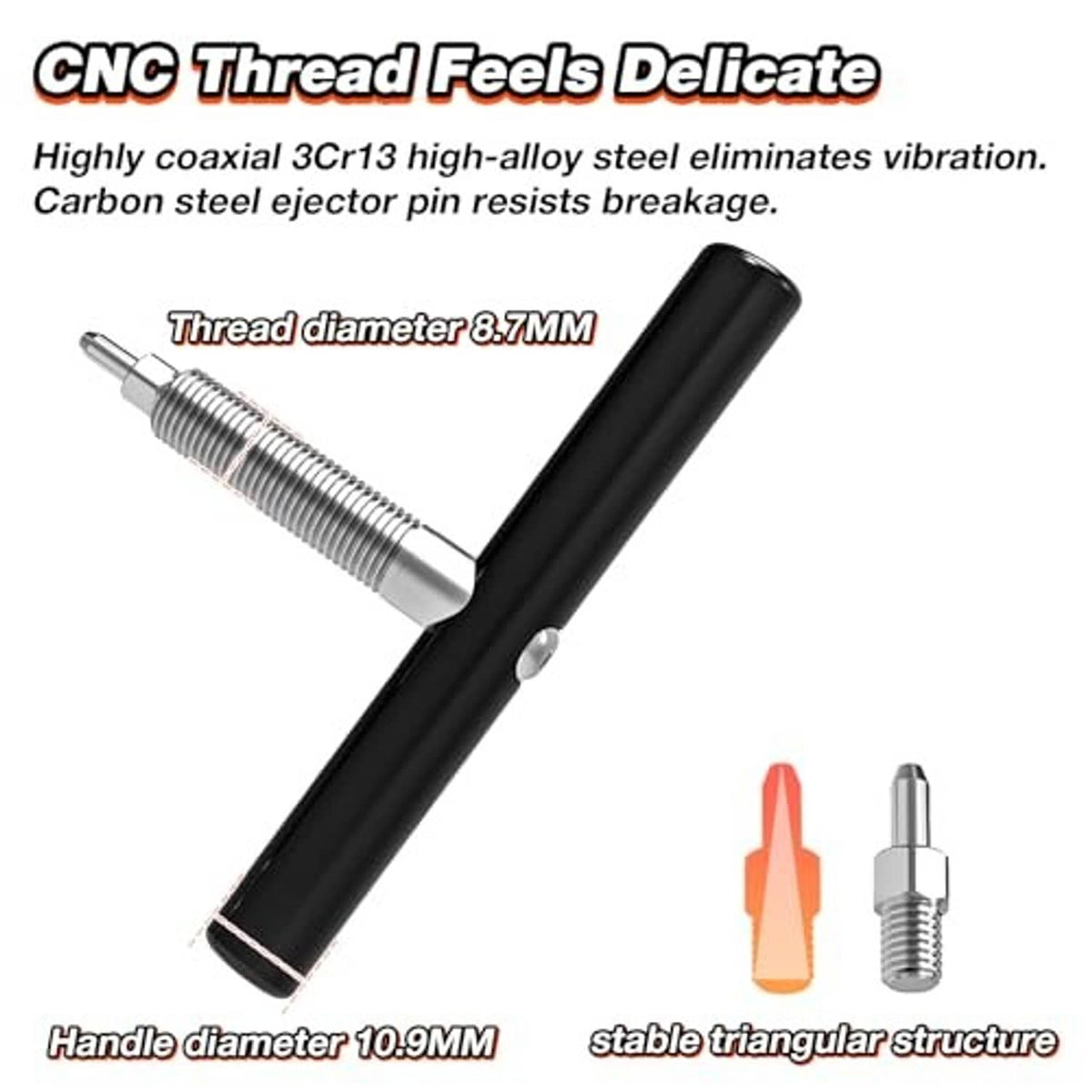 Bike chain breaker tool with threaded ejector pin and black handle