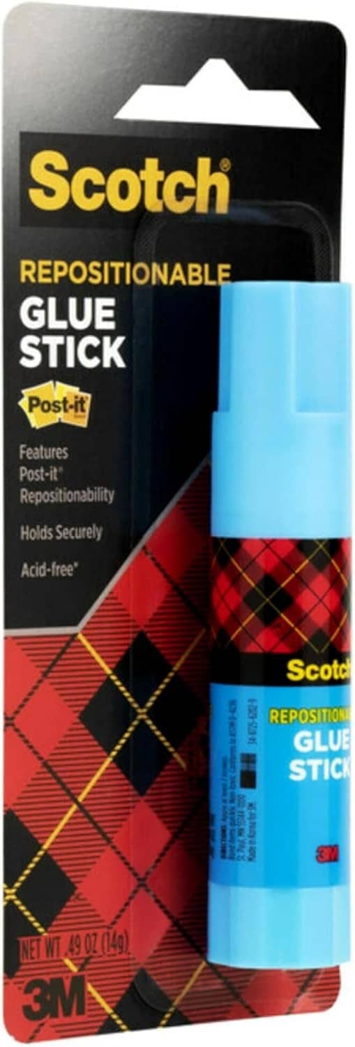 Scotch repositionable glue stick blister pack with light blue stick front view