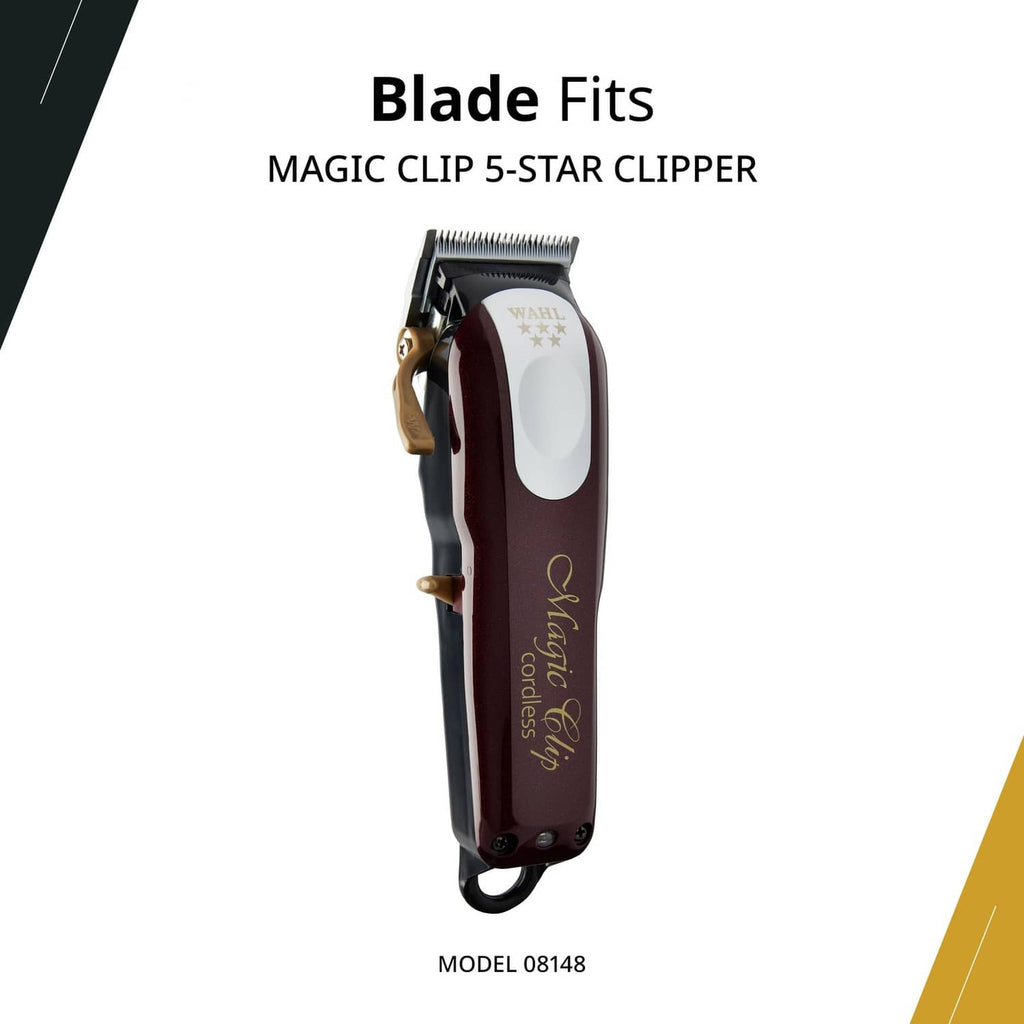 Clippers with stagger-tooth 2-hole blade installed on a Magic Clip