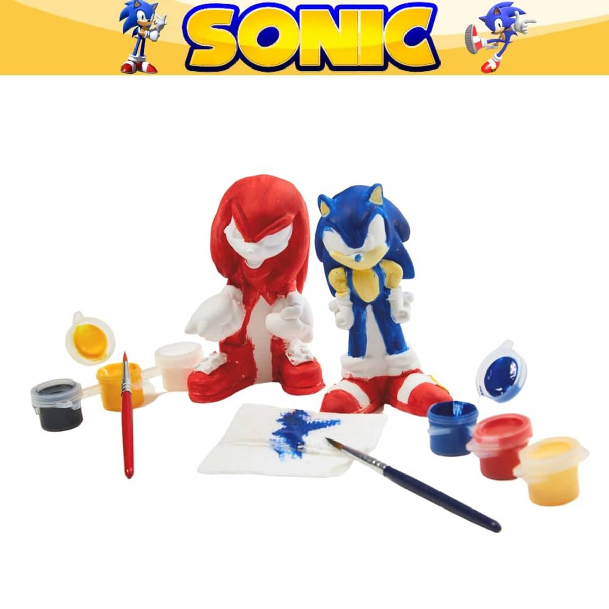 Sonic DIY figurine paint kit with two painted character figures and painting tools