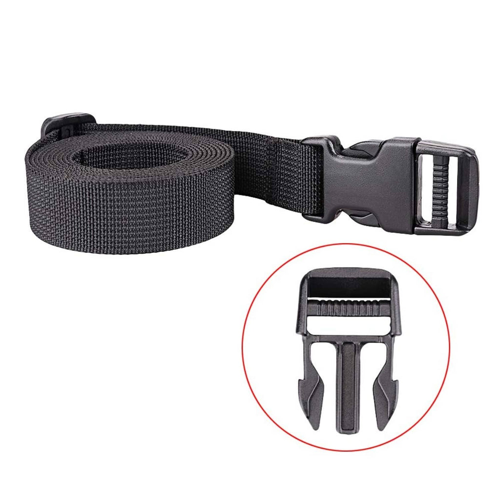 Dark gray adjustable packing strap with locking buckle and forked clasp hardware