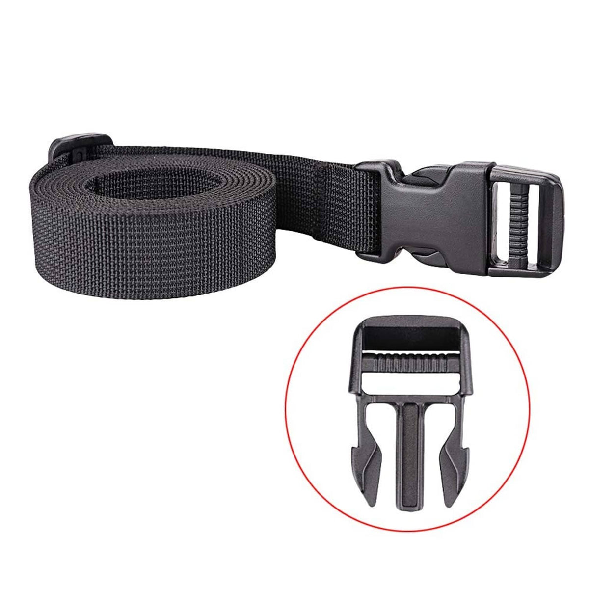 Dark gray adjustable packing strap with locking buckle and forked clasp hardware