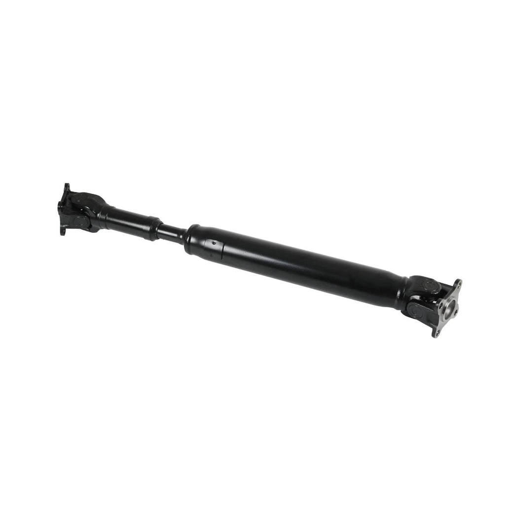 Front prop shaft assembly profile view, dark shaft with metal flange end