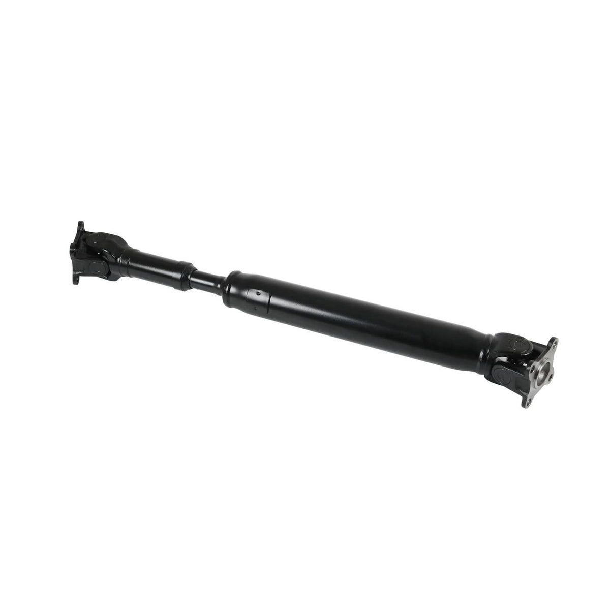 Front prop shaft assembly profile view, dark shaft with metal flange end