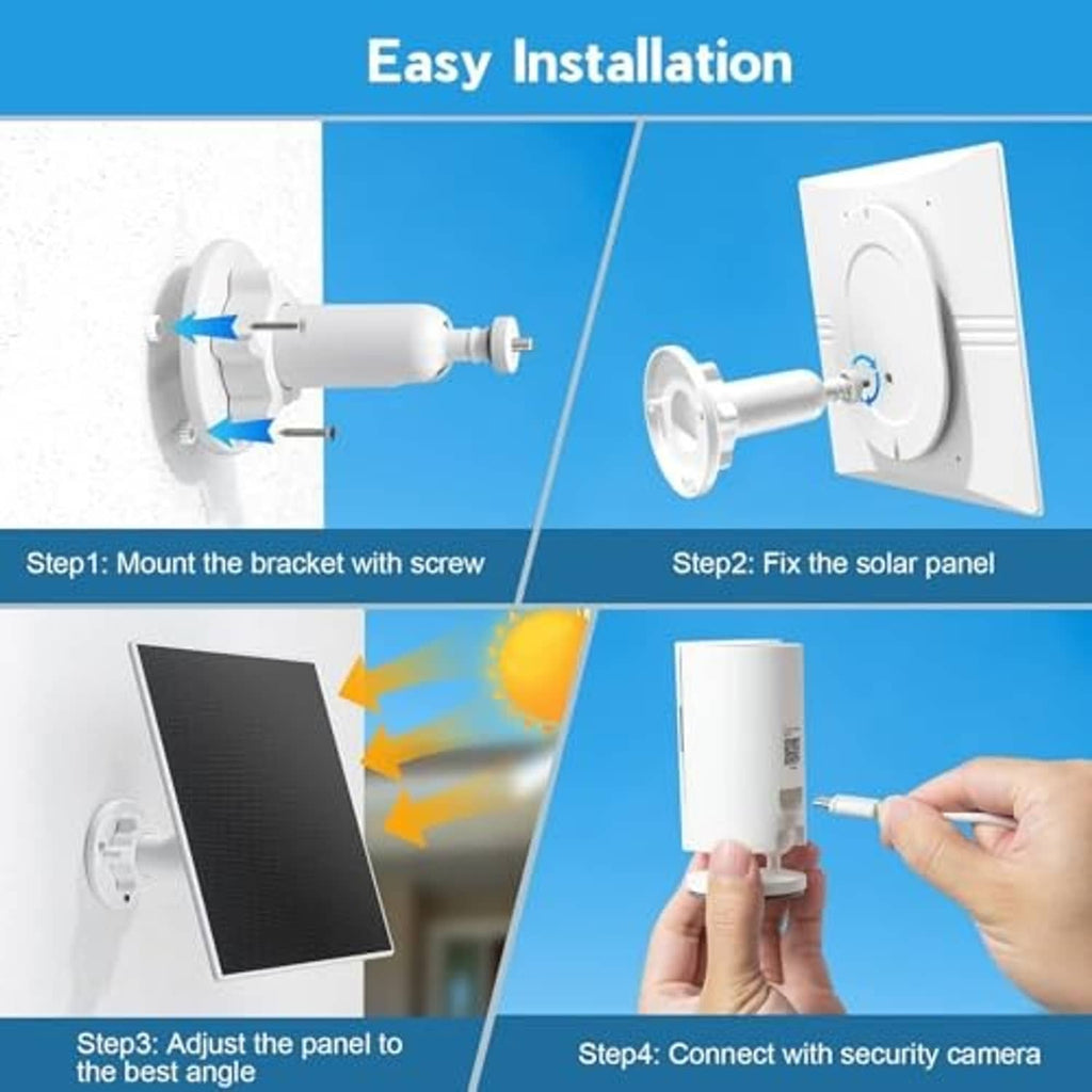 Solar panel installation kit with bracket, solar panel, and wiring for Ring camera setup