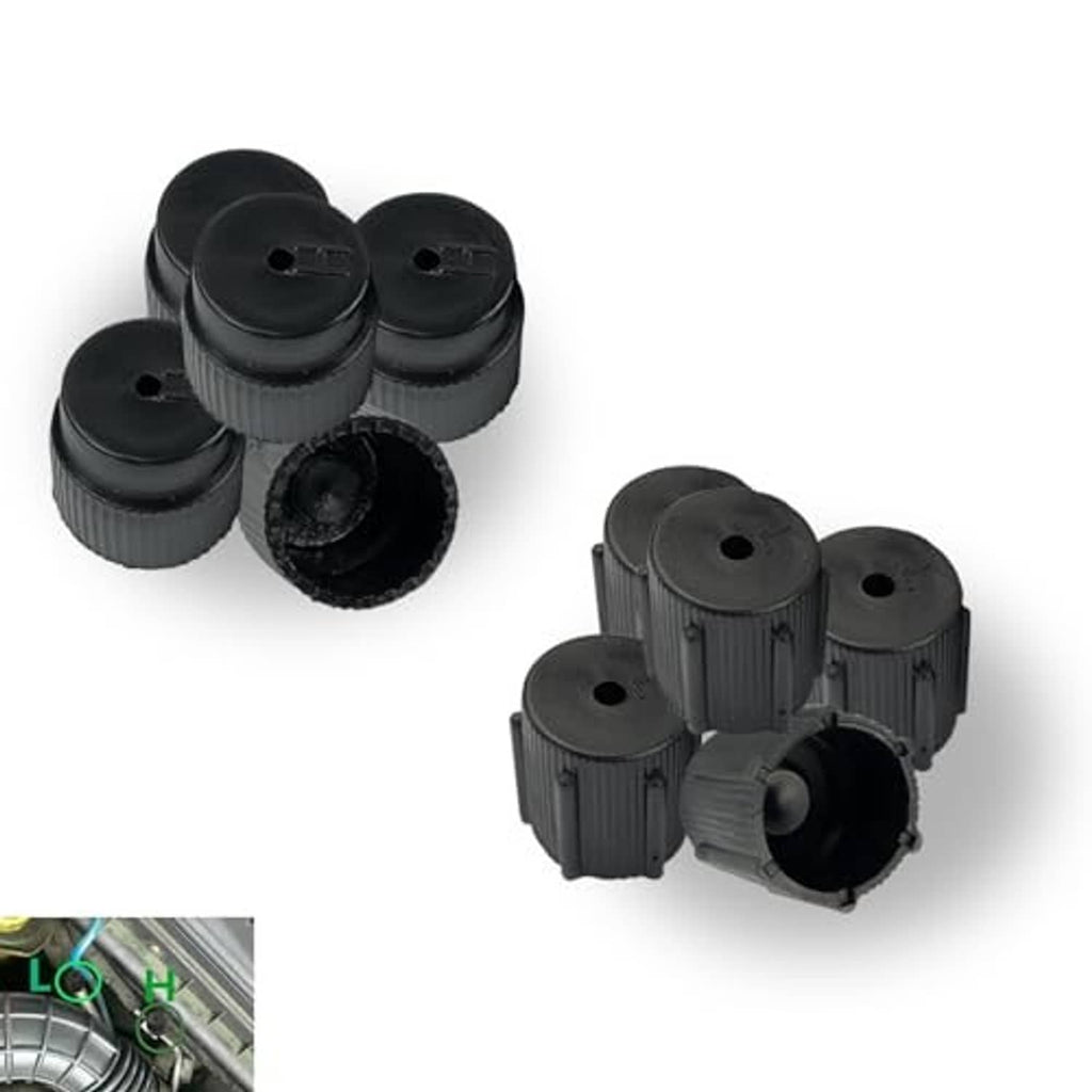 Black ribbed air conditioning valve caps, top holes visible on multiple caps
