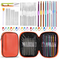 Crochet hooks set with 54 metal hooks in a zipper storage case, orange handle accents.