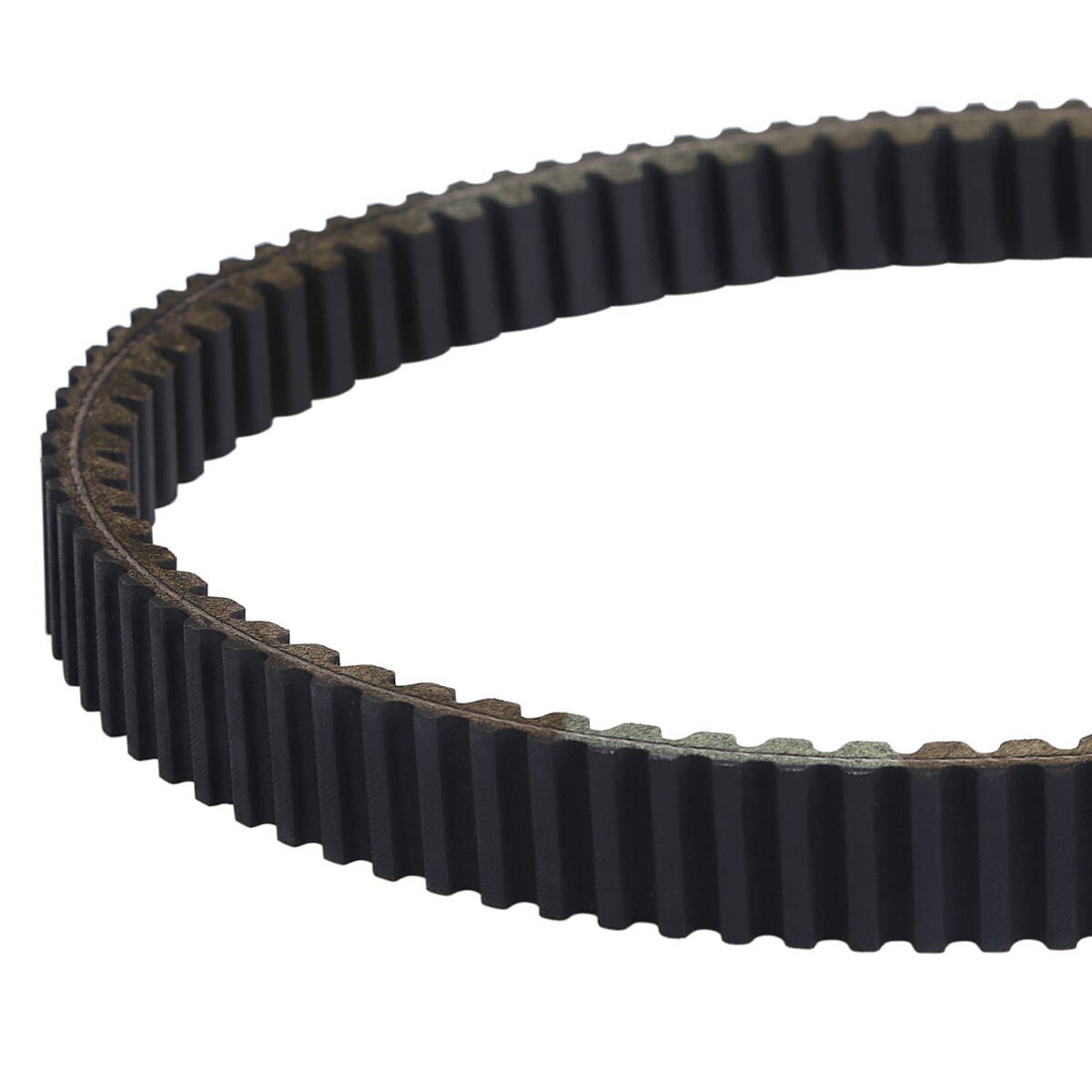 Clutch drive belt angled view with black toothed profile and textured underside