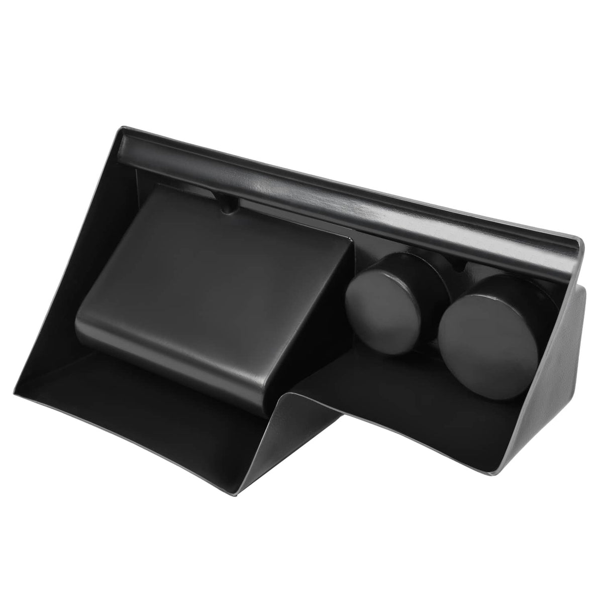 Black cab caddie with flip-down style base and two beverage cup holders