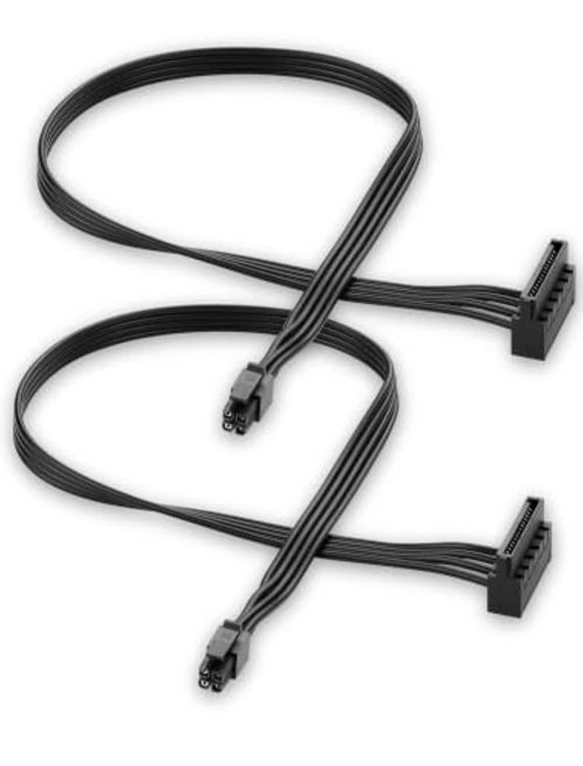 Black ATX 4-pin to SATA adapter extension cable with standard 4-pin connectors