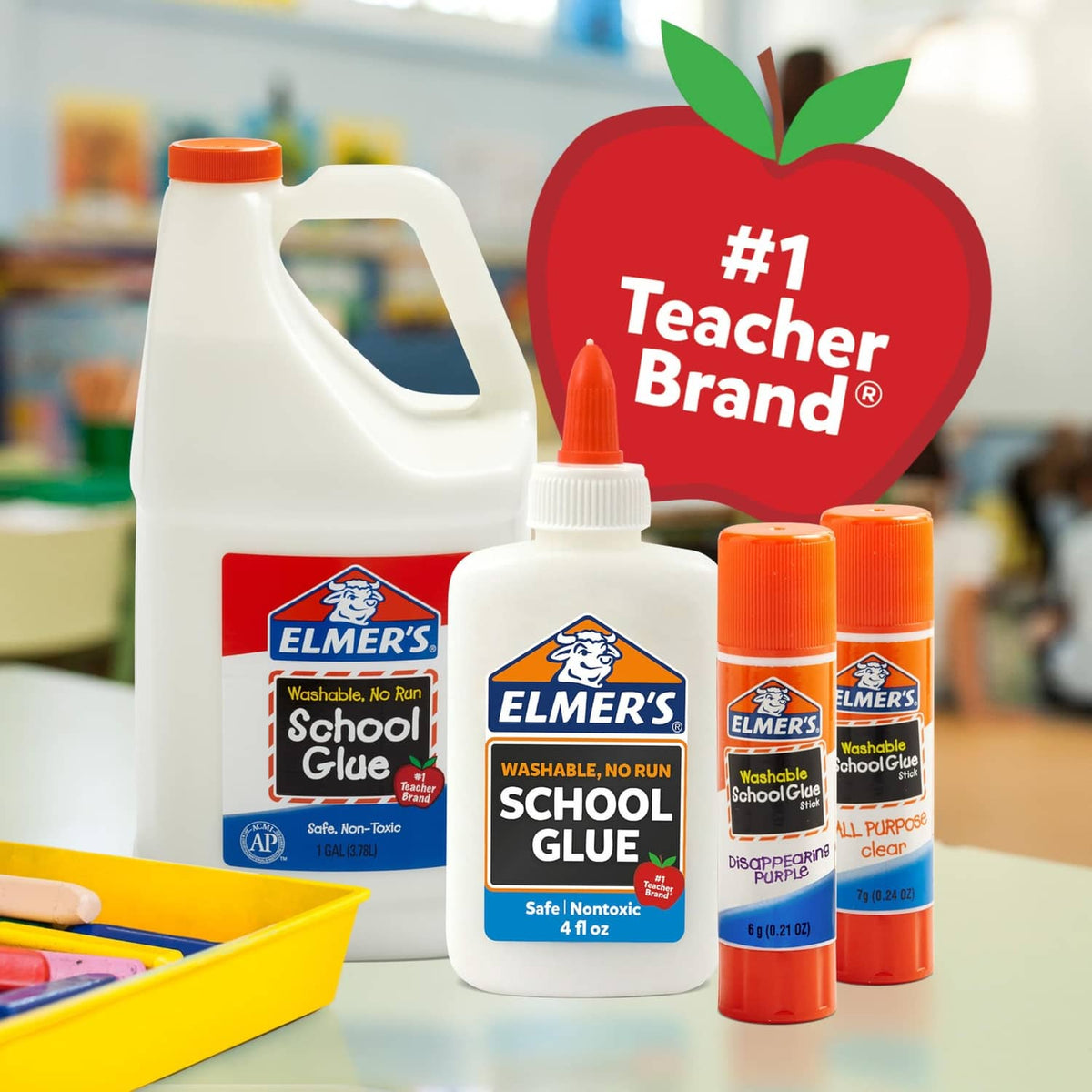 School glue stick set with orange caps and white glue bodies, Teacher's Brand #1