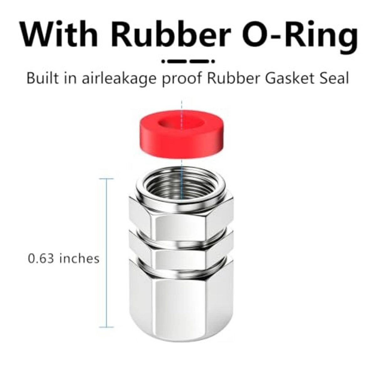Chrome tire valve stem cap with rubber O-ring gasket seal and threaded insert