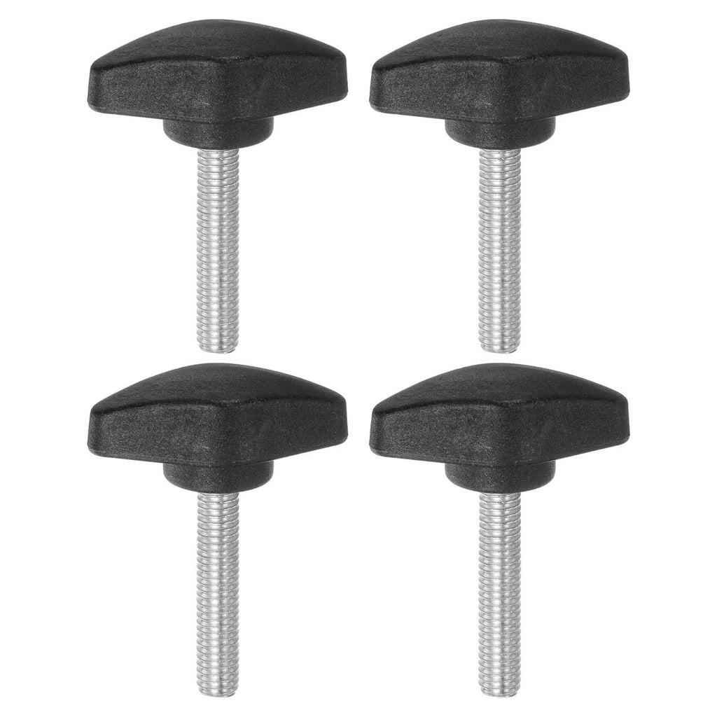 4-pack black wing thumb screw knobs with silver threaded studs (M6 x 35mm)