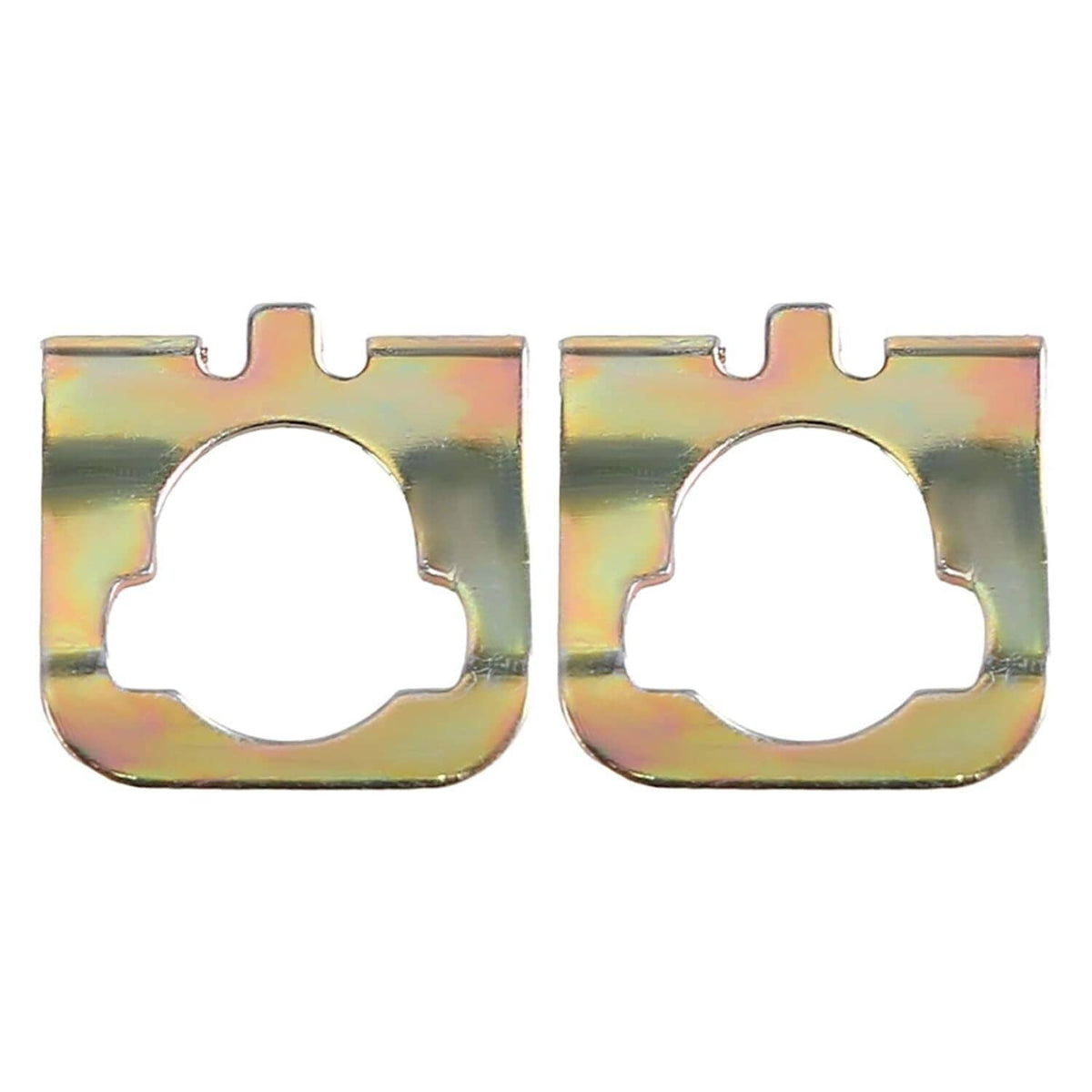 Two yellow-zinc mounting bracket retainer plates for lock cylinder installation
