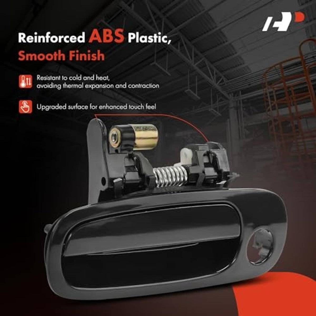 Exterior door handle with keyhole, smooth black finish and round mounting hole