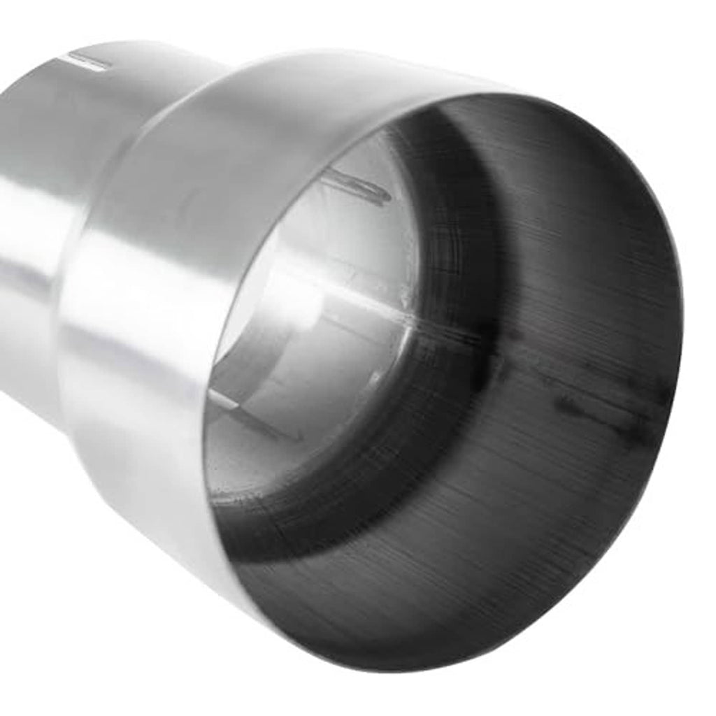 Close-up of stainless steel exhaust adapter with dark inner bore and side slots