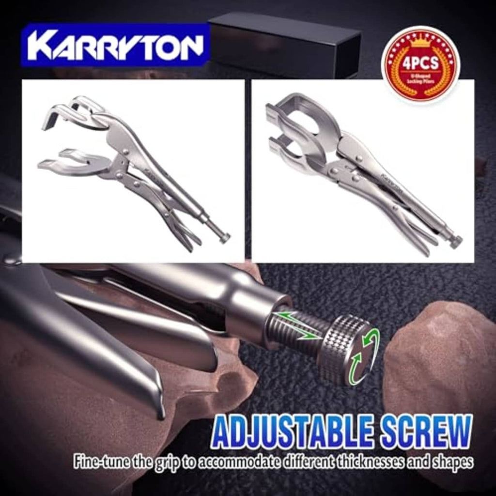 KARRYTON U-shaped locking pliers set, open jaws and quick-release lever, 4 pcs