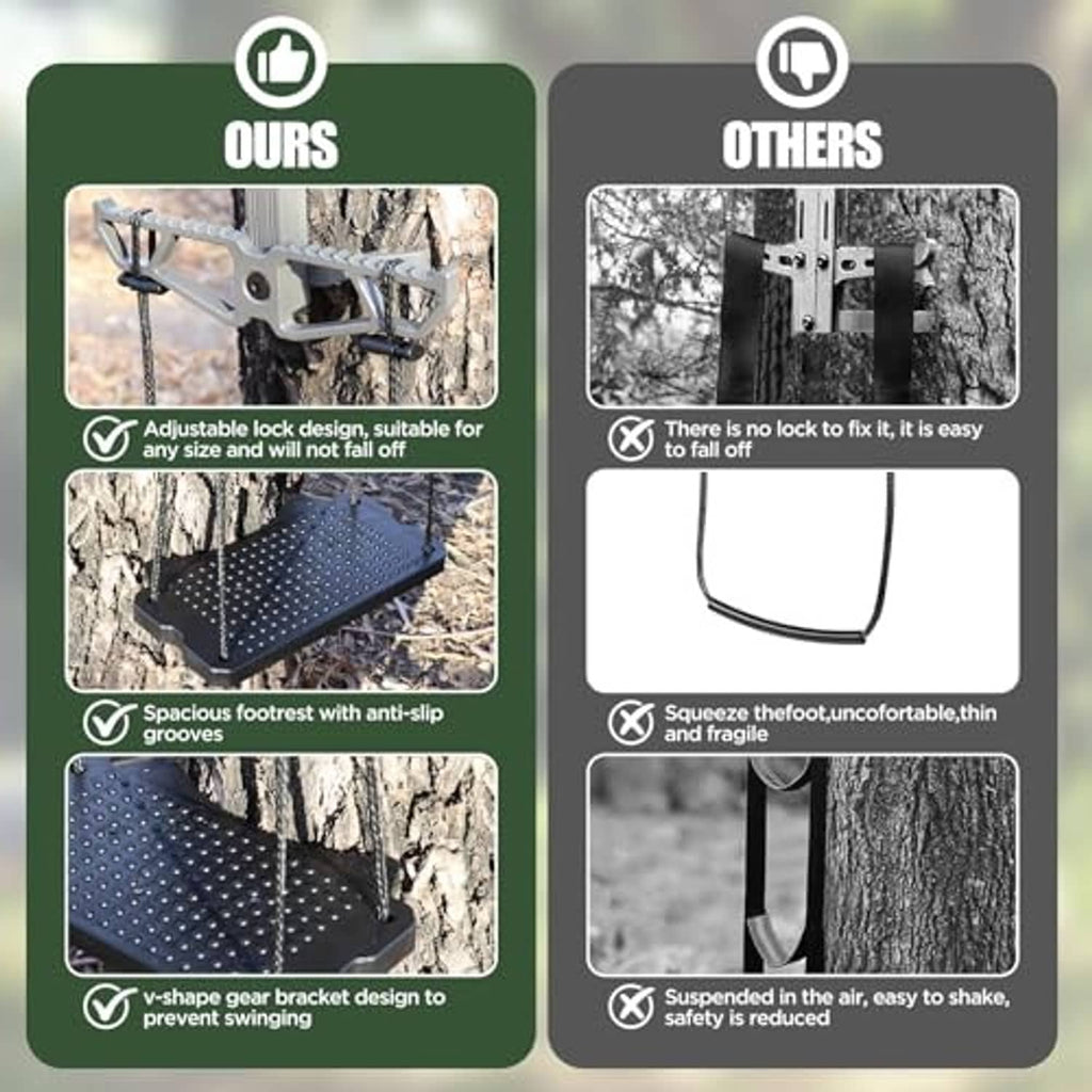 Black textured footplate with hanging ropes for secure single-step tree climbing