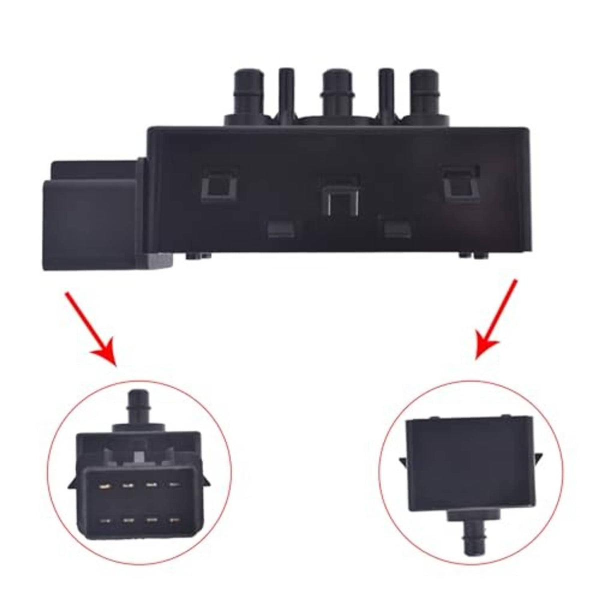Black power seat switch module with arrows pointing to two connector sections