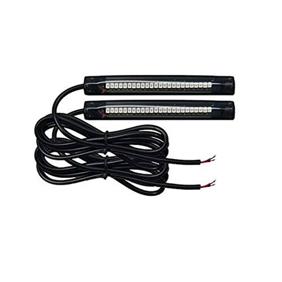 Two slim LED turn signal bars with amber diodes, black housings, and twin leads