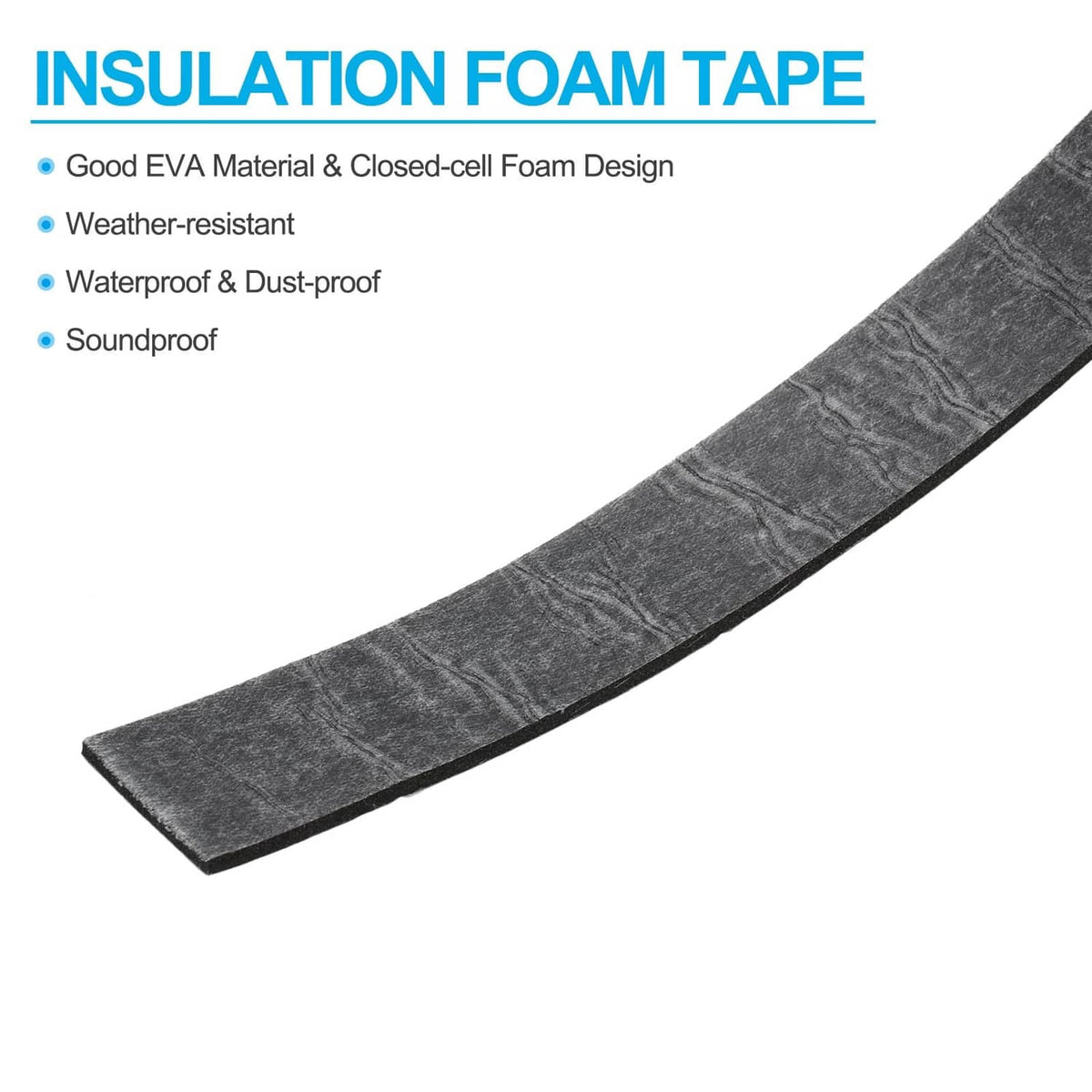 Black-gray insulation foam tape strip, rectangular with textured surface