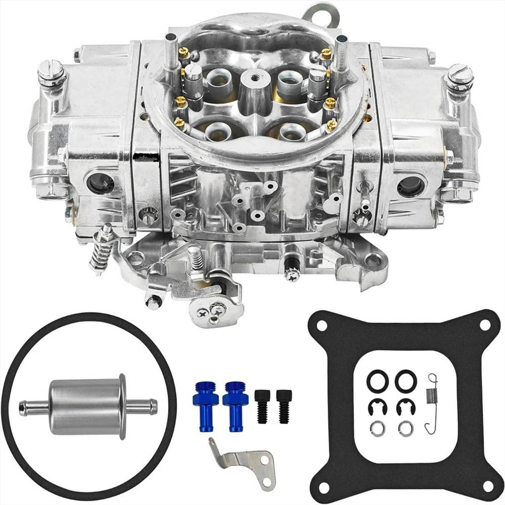 4-barrel carburetor with intake plate, metal housing, and included gasket and hardware kit