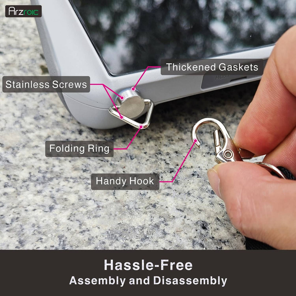 Arzroic neck lanyard attachment hardware: stainless screws, folding ring, handy hook