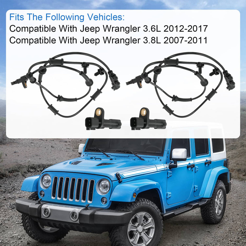 Wheel speed sensor pair with black sensor modules and attached cable harnesses