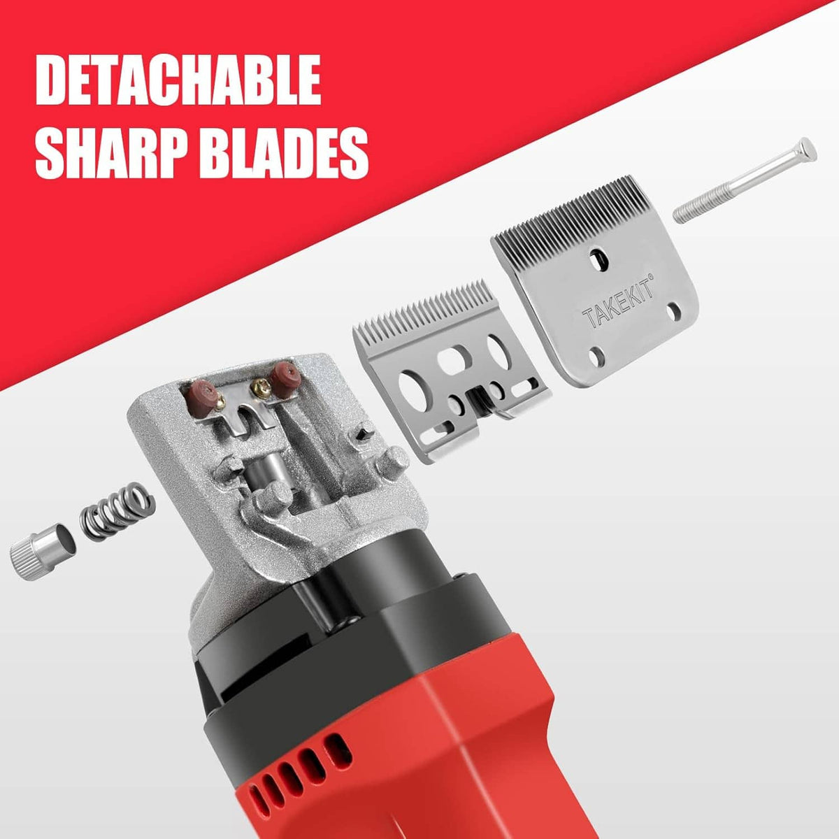 Red horse clipper with detachable sharp metal blade shown