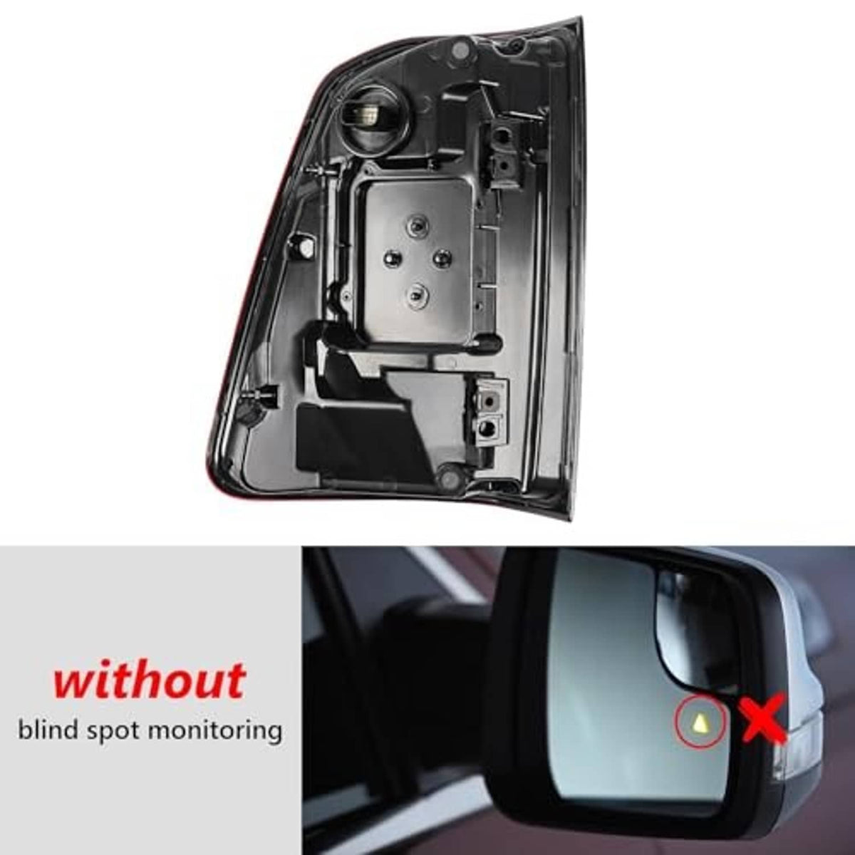 Tail light housing interior with black casing, mounting points, and wiring area