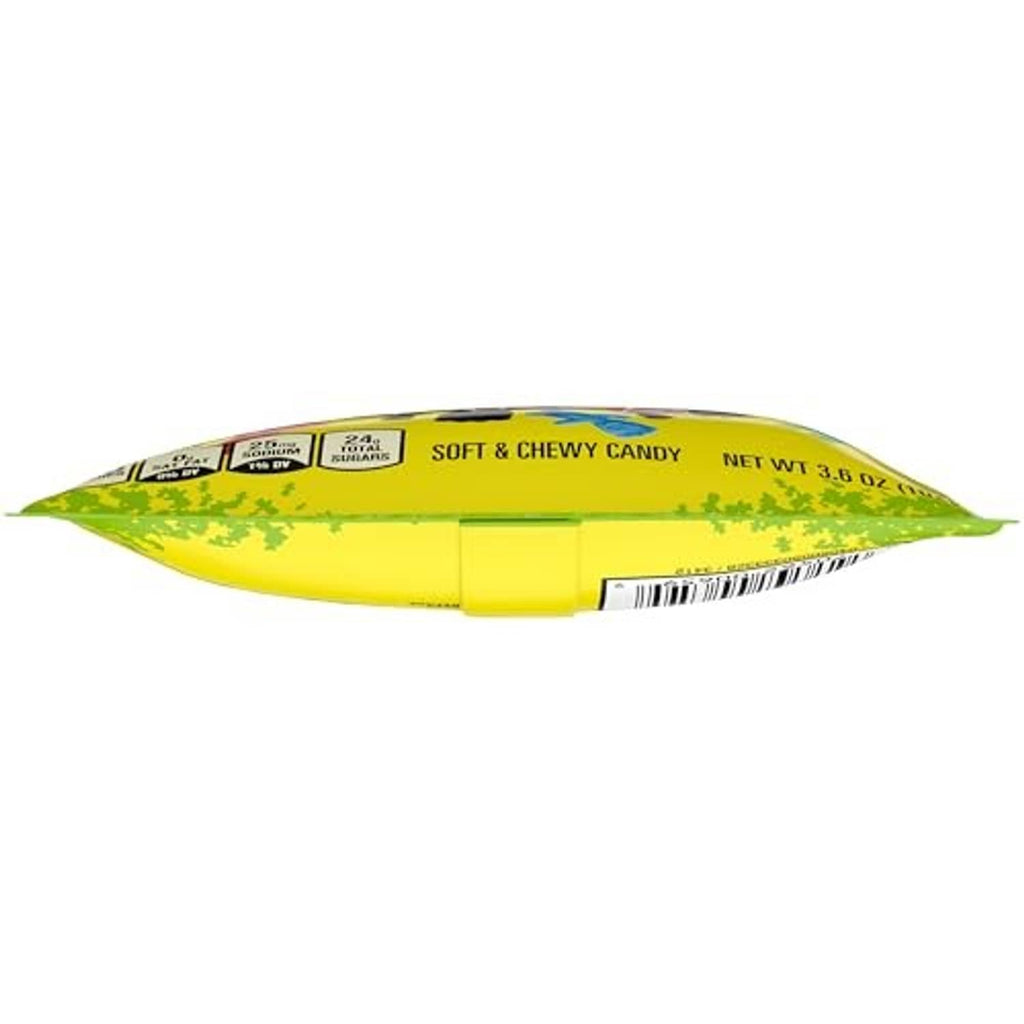 Sour candy bag bottom view with 'Soft & Chewy Candy' text and barcode