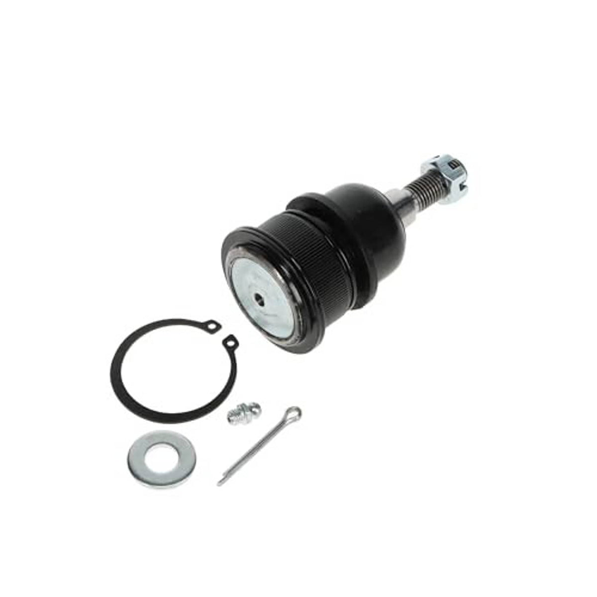 Front upper suspension ball joint with rubber boot and mounting plate, plus fasteners