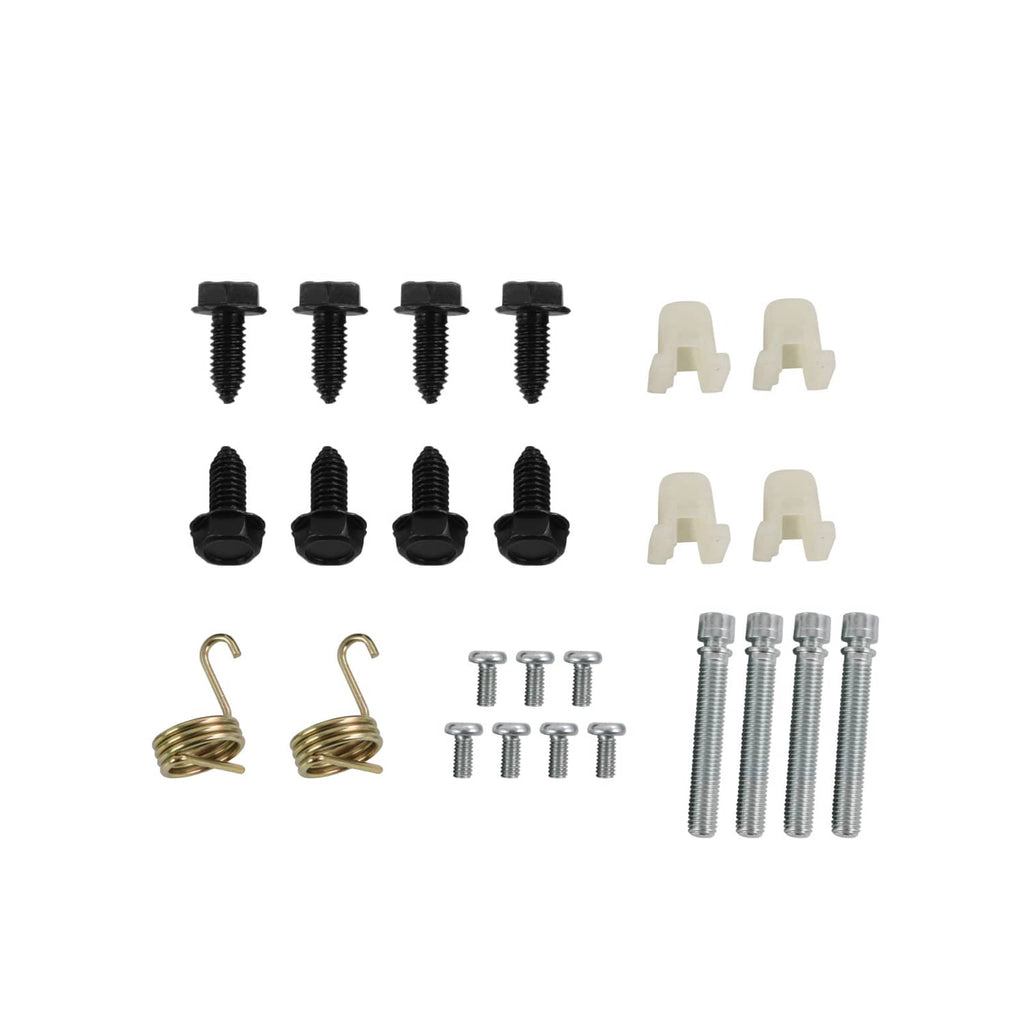 Headlamp mounting hardware kit: screws, clips, and bolts in black and silver