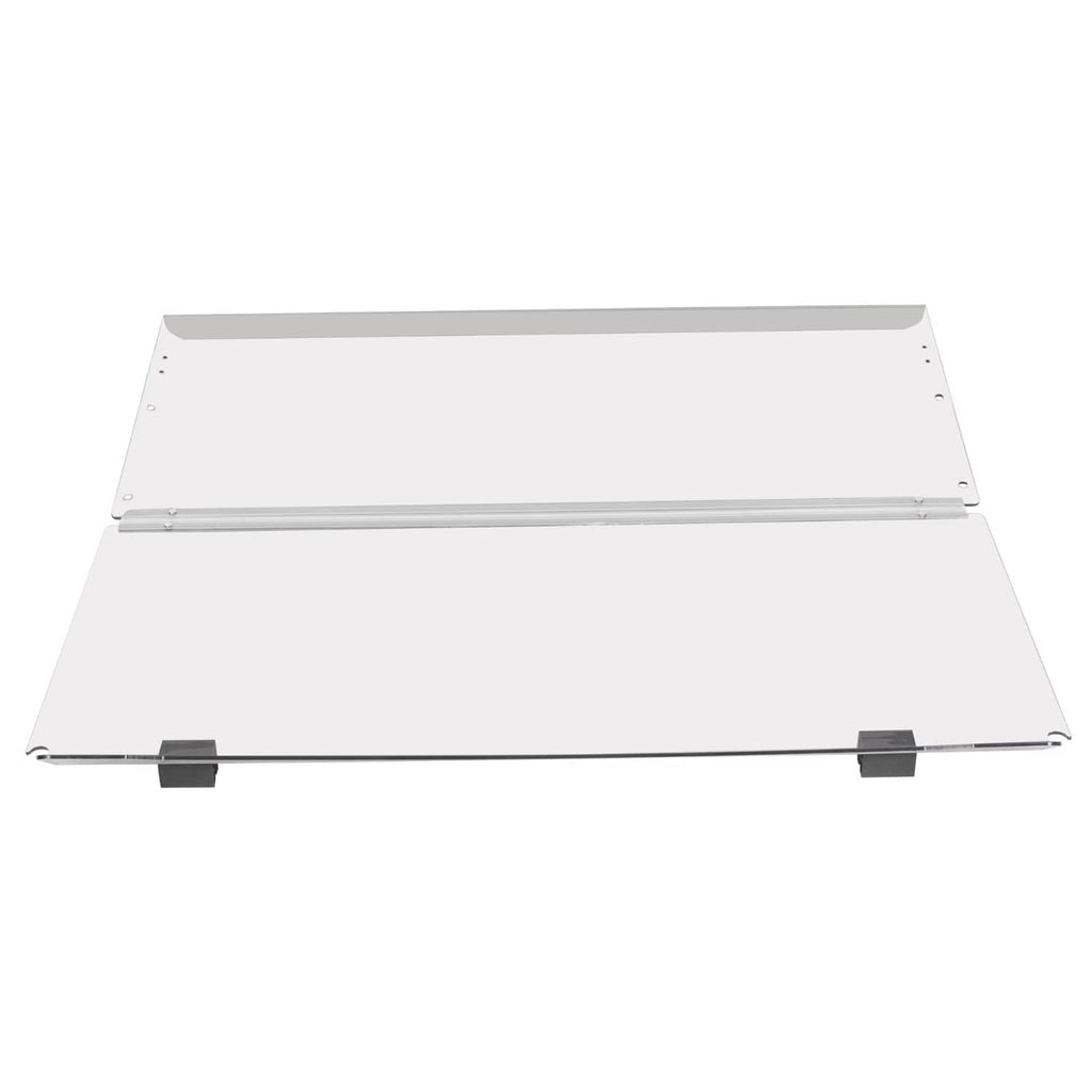 Clear folding golf cart windshield with frame and front mounting clips