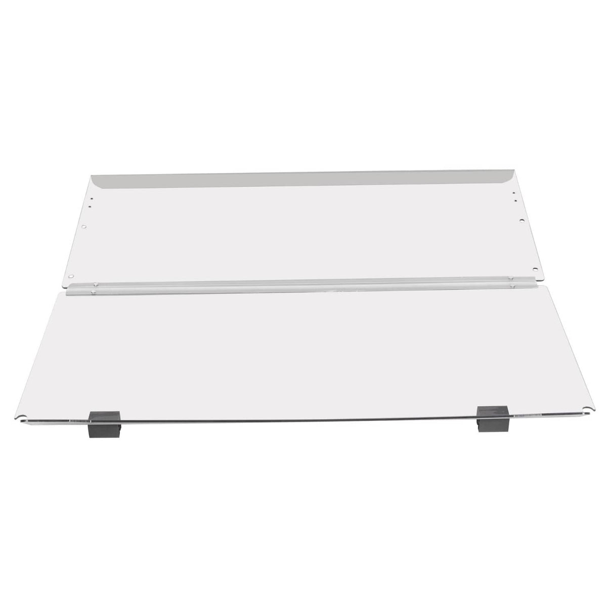 Clear folding golf cart windshield with frame and front mounting clips