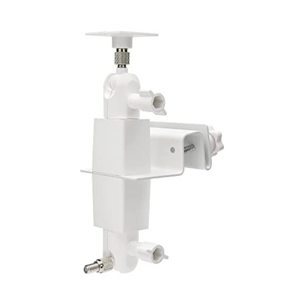 White 2-in-1 gutter mount with solar plate top and camera arm with side bracket