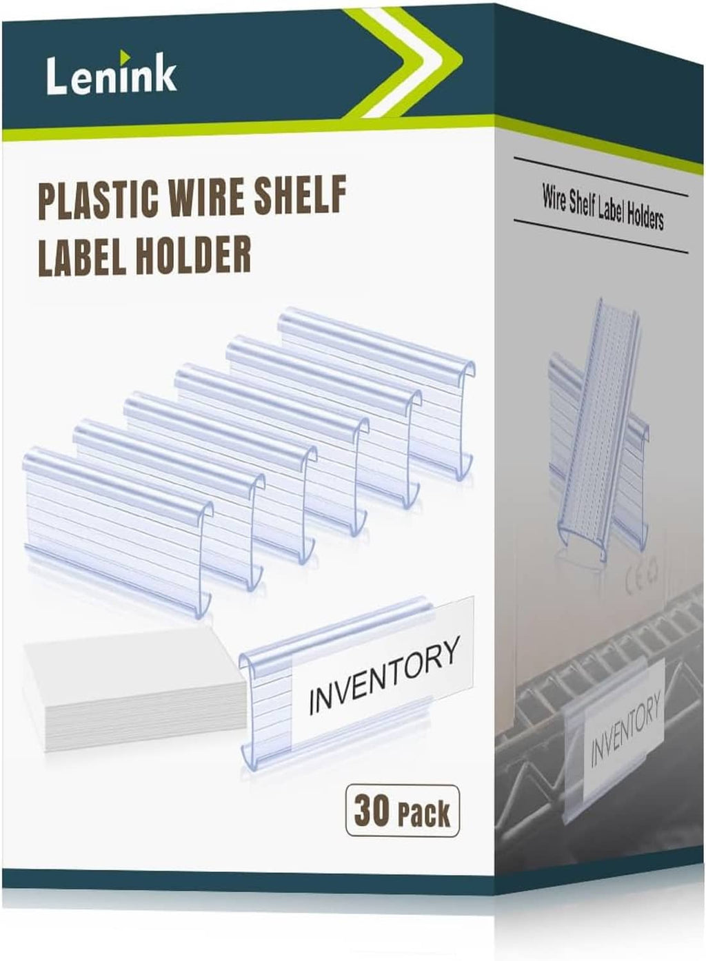 Plastic wire shelf label holders 30-pack retail box with clear slot holders