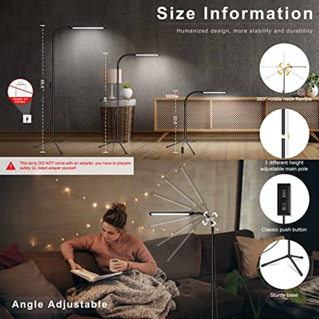 Adjustable LED floor lamp with arched light bar and tripod base for targeted task lighting