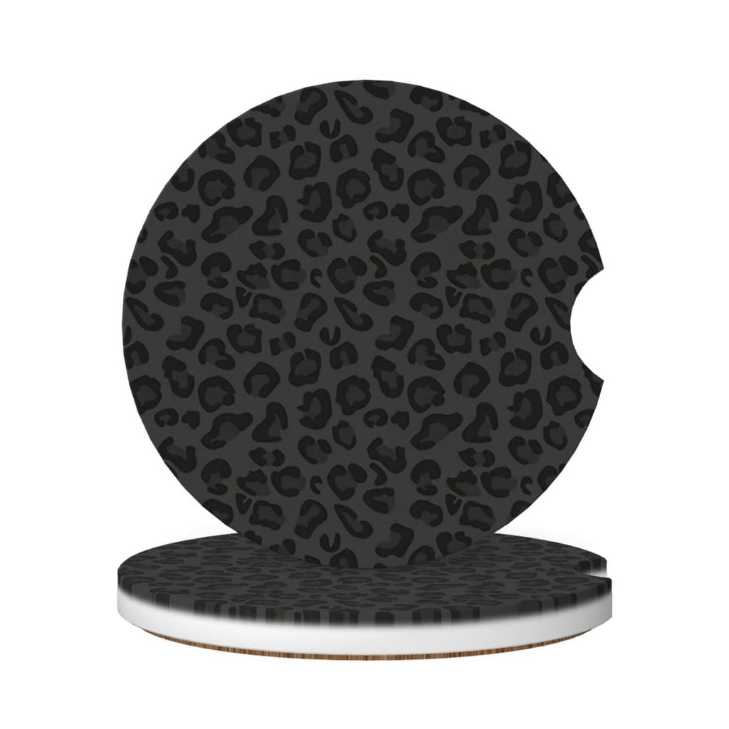 Black leopard print ceramic car cup coaster disc with cork backing