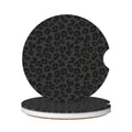 Black leopard print ceramic car cup coaster disc with cork backing